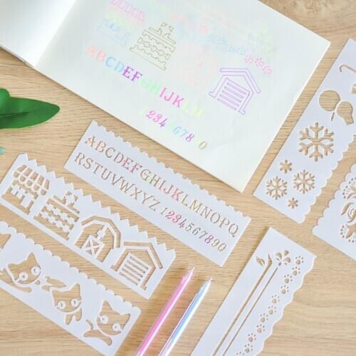 8 Pieces/set Stationery Drawing Ruler Manual Account Multi-function Hollow Lace Ruler DIY Coloring Template Student Stationery
