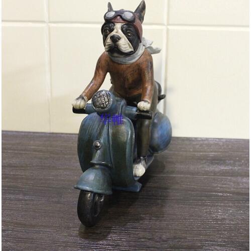[MGT] Cute resin French bulldog dog statue home decoration crafts resin animal sculpture/ dog motorcycle figurine decorations
