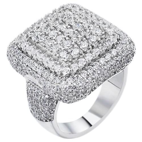 OTIY S925 Wholesale Fashion Hip Hop Jewelry Iced Out Rings White Gold Plated Platform ring Diamond Crystal CZ Bling Ring For Men