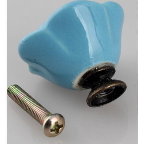 Fashion rural blue flower ceramic furniture knobs bronze drawer shoe cabinet knobs pull antique brass blue porcelain pull handle