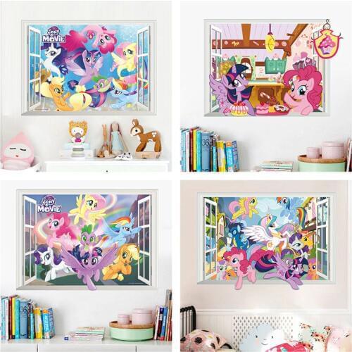 Cartoon My Little Pony 3d Window Wall Stickers For Kids Room Home Decoration Anime Movie Posters Diy Unicorn Mural Art Decals