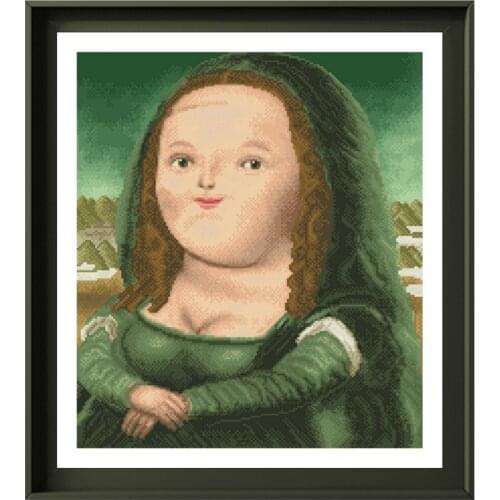 Funny Mona Lisa smile cross stitch package 18ct 14ct 11ct white cloth people woman kit embroidery DIY handmade needlework