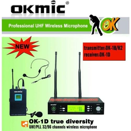 New OKMIC OK-1D/1B H2 Professional UHF/PLL 32/96 true diversity wireless microphone system, wireless 1B bodypack transmitter