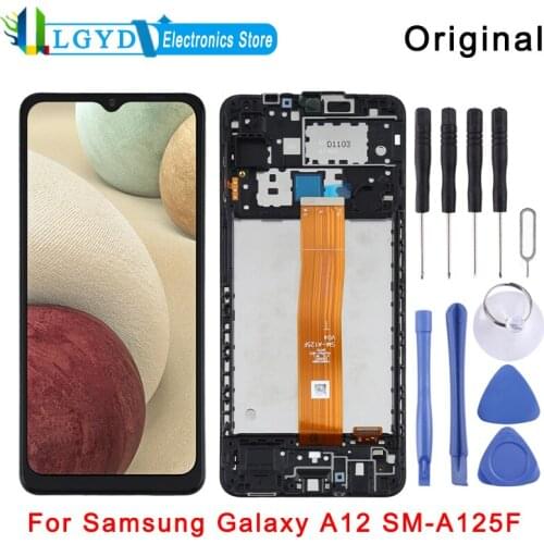 Original LCD Screen and Digitizer Full Assembly with Frame for Samsung Galaxy A12 SM-A125F