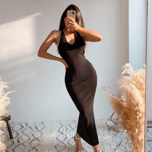 Foridol Sexy Backless Chain Knitted Sweater Party Dress Vesidos De Fiesta Sleeveless Club Bodycon Maxi Long Dress Robe Autumn