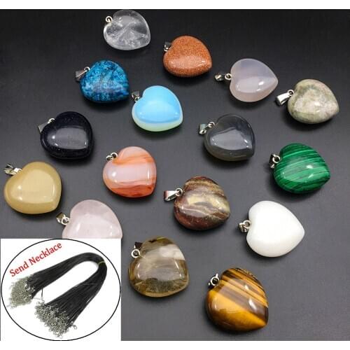 Natural Crystal Gem Pendant 30mm Heart-shaped Peach-shaped DIY Necklace Bracelet Earrings Jewelry Accessories / Free Chain