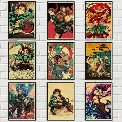Demon Slayer: Kimetsu no Yaiba Tanjirou Nezuko Anime Poster Kraft Paper Vintage Posters Home Room Art Wall Stickers