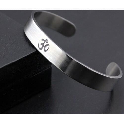 Drop Shipping Top Titanium steel OM Cuff Bangle for Men Women Silver-color Buddhist Yoga Open Cuff Bracelet Punk Jewelry Gifts