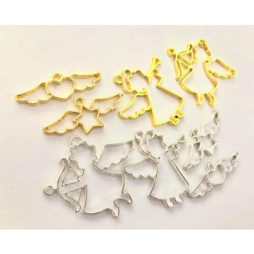 DIY Angel Hollow Metal Frame Jewelry Fillings Pendant Accessory Charms Handmade UV Resin Earring Heart Cupid Open Bezel Craft