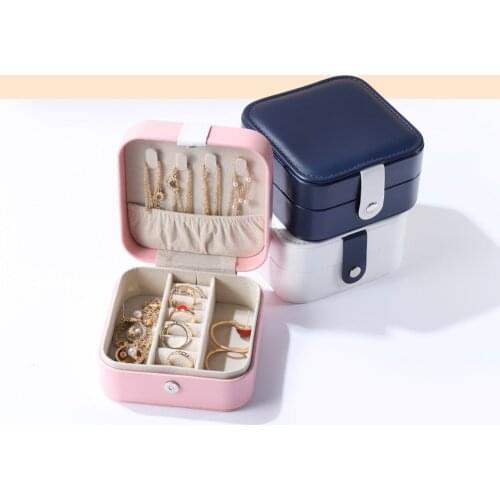 1 Pcs Jewelry Holder Box Button Leather Ring Earring Necklace Display Organizer For Women Travel Portable Jewelry Storage Box