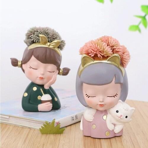 NHBR Garden Cute Girl Succulent Flower Pot Creative Resin Vase Mini Bonsai Home Desktop Ornaments Decoration Potted