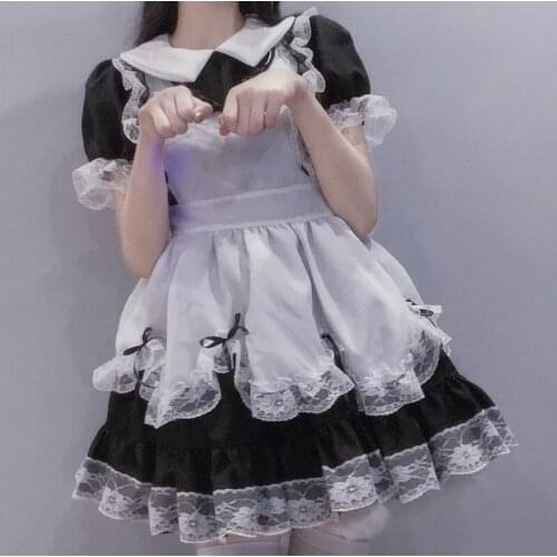 Sexy Lace Lolita Plsu Size Maid Lingerie Fairy Dress Black White Halloween Cosplay Maid Costumes Anime Kawaii Clothing