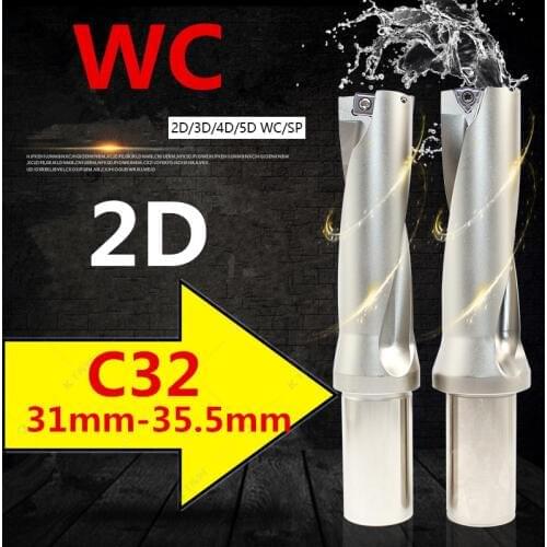 Drills WC C32 2D 31mm 32mm 33mm 34mm 35mm U Drill Indexable Insert Fast Drill Bit CNC Metal Drilling Tool for Index WC Insert