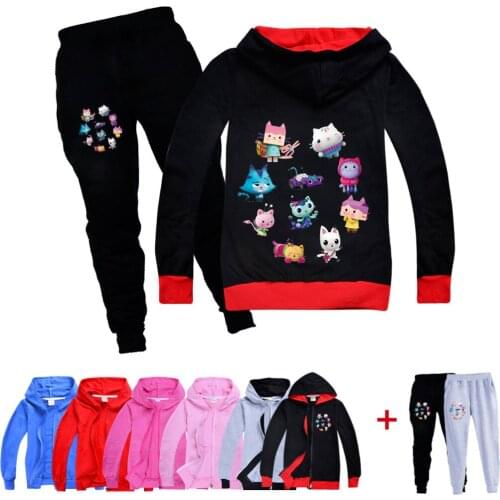 Gabbys Dollhouse Hoodies Sweatshirts Kids Coat Trendy Childrens Clothing Boys Girls Jacket +Trousers Spring Autumn Sports Suit