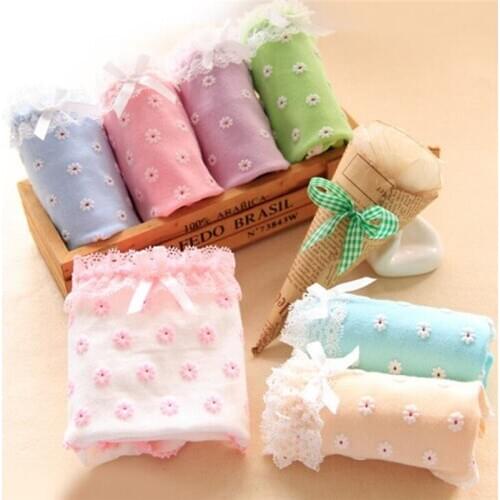 New Arrived 4Pcs/Lot Girl Panties Underwear Lace Briefs Cotton Lingerie Soft Comfortable Bowknot Cartoon Panty Wholesale 977-4