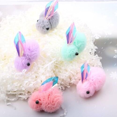 Hair jewelry DIY handmade Chiffon Fabric Balls Kawaii Doll Craft Animal Rabbit 3D Sticker Fit Girls Clip Headband Headwear 18pcs