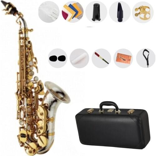High Quality Japan Curved Soprano Saxophone SC-9937 Silvering Brass Sax Mouthpiece Patches Pads Reeds Bend Neck