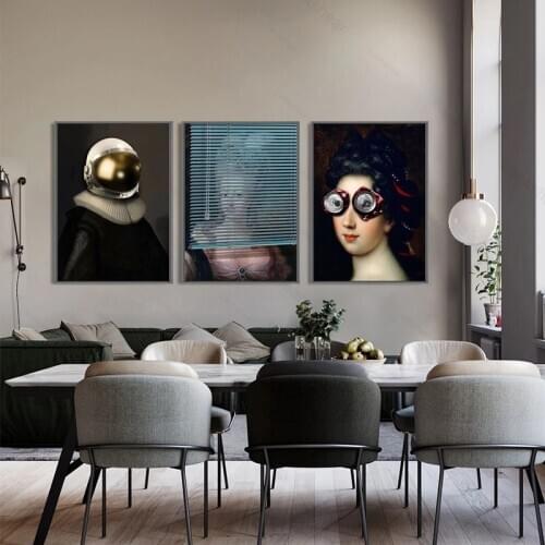 Funny Rabbit Ears Can Glasses Women Painting Modern Abstract Alien Helmet Wall Art Canvas Poster Living Room Home Decoration