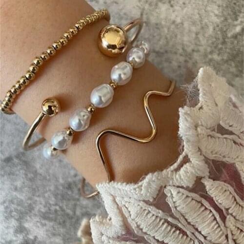 Pearl Multi-layer Bohemian Bracelets Branch Geometric Beads Stacking Bracelet Set Multi Chain Layered Bracelets 2021 New Jewelry