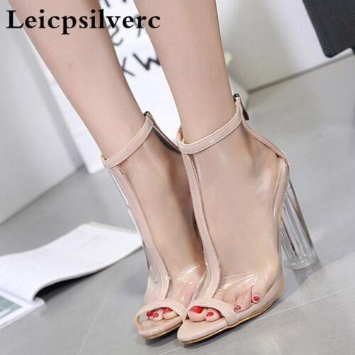 Spring and summer in Europe High Heel women Sandals crystal fish mouth transparent transparent gauze cool BOOTS SANDALS