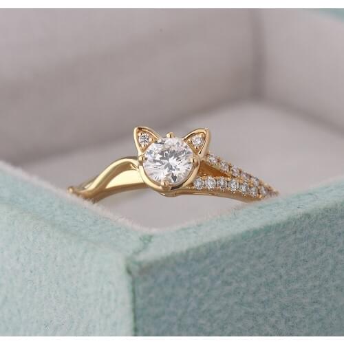 Rings For Women Cute Kitten Simply Light Yellow Gold Color CZ Cat Style Accession For Girls Fashion Jewelry KBR016