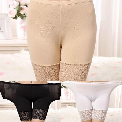 With Lace Boxer Shorts Pure Color Breathable Traceless for Women Safety Pants Mid-waist Big Size 1Pcs
