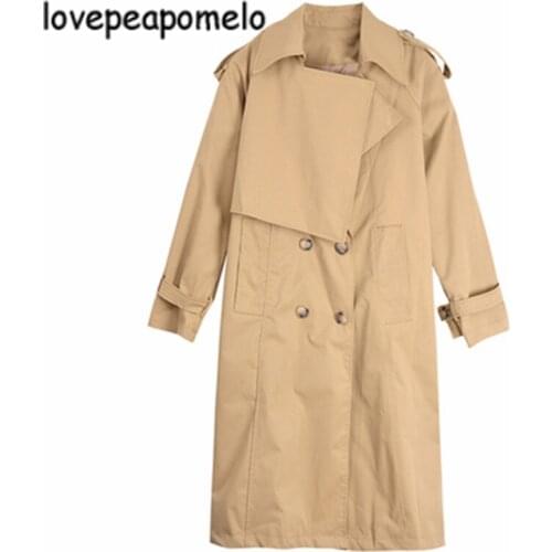 Fashion Korean Style Oversized Womens Trench Coat Double-Breasted Long with Belt Office Lady Windbreaker Spring Autumn Cloak