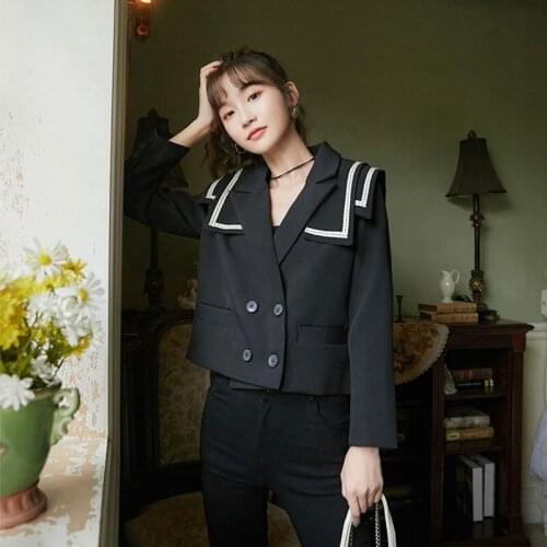 Loose navy style long-sleeved small suit women 2020 autumn new all-match short jacket women trend