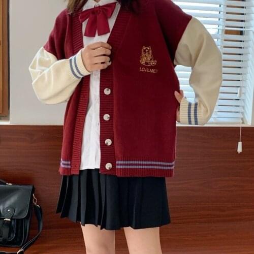 Cartoon Cat Embroidery Harakuju Women Knitted Cardigan 2021 Winter Warm Coat Korean Female Pocket Kawaii Cute Jumpers Soft Tops