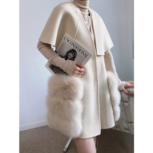 New 2021 Fall Winter Luxury Women Real Lamb Wool cashmere Fur Vest waistcoat Stylish Long Real Fox Fur Jackets cloak coats