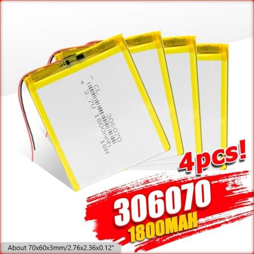 1/2/4 PCS 3.7V 1800mAh Li-Po Rechargeable Battery 306070 For MP4 MP5 Camera DVD GPS Cell Phone Machine Solar Lamp Batteries