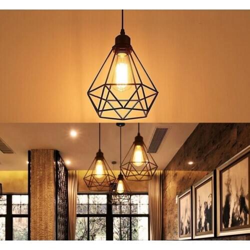 1pc Vintage Metal Lampshade Diamond Birdcage Chandelier Lampshade for Dining Room Bedroom Cafe Living Room