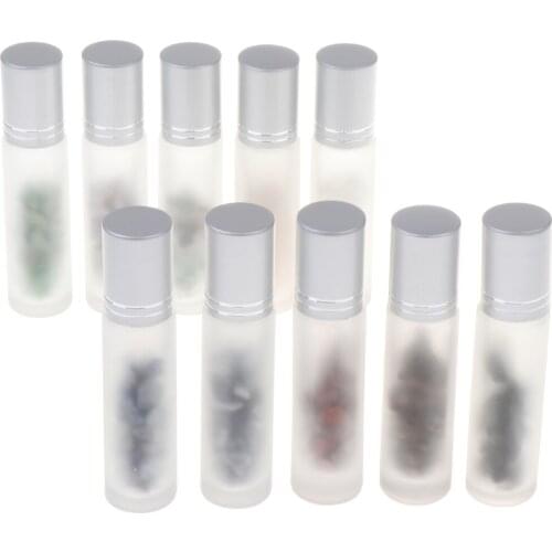 Set of 10pcs Gemstone Essential Oil Roller Bottles with Natural Crystals