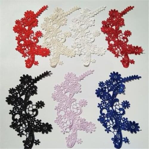 2Pairs 8Colors Fashion Polyester embroidery patch flowers wedding motifs flower lace applique 21X11cm LA195
