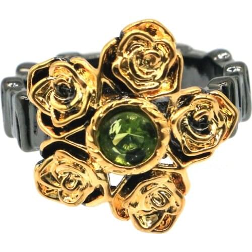 25x18mm Neo-Gothic Flowers Created Green Peridot Paris Blue Topaz For Man Street Fashion Jewelry Cool Black Gold Silver Rings