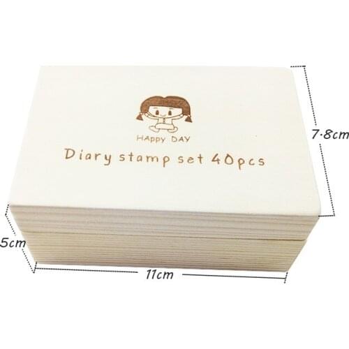 4set/lot Wooden Box CuteDiary Pattern Stamp Rubber Clear Stamps DIY Writing Stamps For Scrapbooking Gift Wholesale