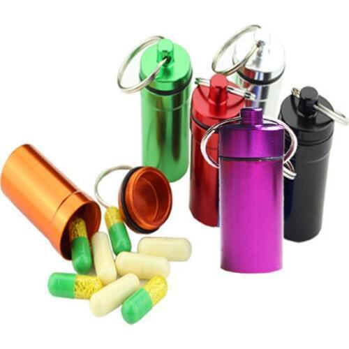5Pcs Hard Waterproof Aluminium Mini Alloy Pill Bottle Medicine Jar Portable With Keychain Drug Holder Cache Empty Bottles