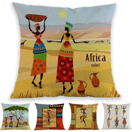 Africa Life Custom African Woman Jar Safari National Costume Pattern Pillow Case Home Sofa Chair Decoration Cushion Cover