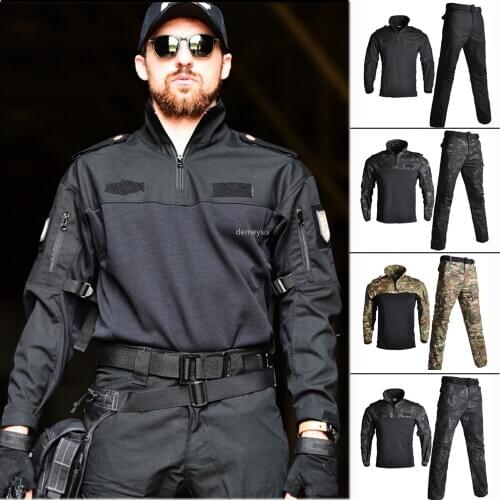 US Army Combat Shirt + Pants Hunting Camouflage Clothing Multicam Black Ghillie Suit Airsoft Paintball CS Game Uniforms