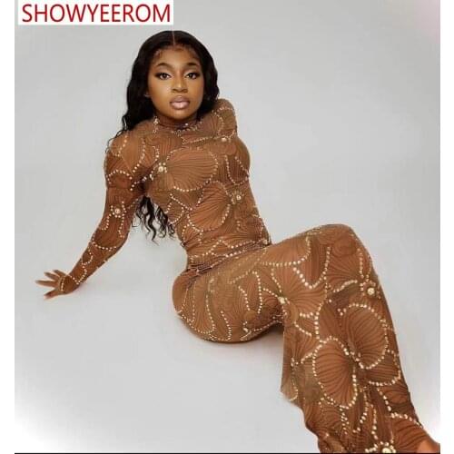 Sparkly Silver Rhinestone Mirror Elastic fabric Long Dress Women Birthday Stage play Celebrate Dress Dancer Party Show Dress