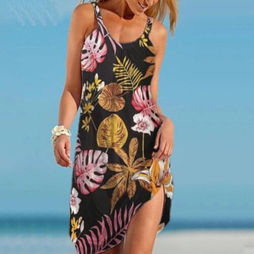 Bohemian Summer Beach Dress Woman Boho Print Spaghetti Strap Dress 2021 Sleeveless Party Dresses For Women Vestidos De Mujer