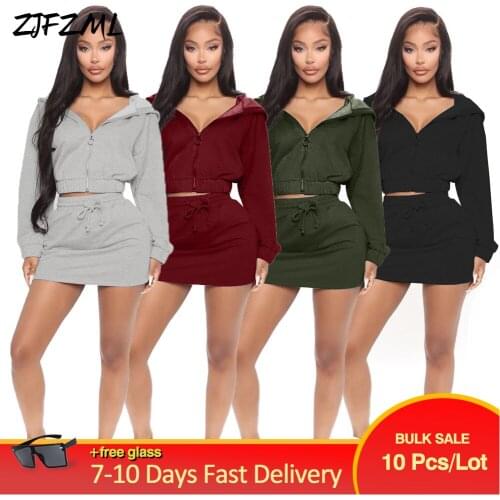 Bulk Items Wholesale Lots Womens Sport Suit Active Wear Zipper Up Full Sleeve Sweatshirt+drawstring Sheath Stretch Skirt Sets