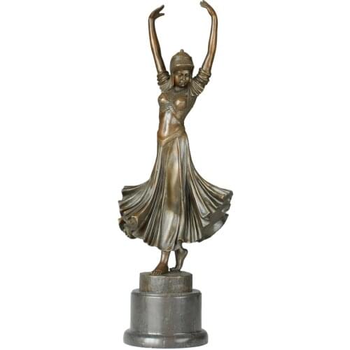 Bronze Dance Girl Statue Sculpture Marble Base Gorgeous Delicate Western Female Art Decoration Gifts