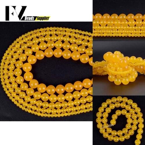 Natural Yellow Chalcedony Jades Stone Beads Round Loose Spacer Beads For Jewelry Making Needlework Diy Bracelet 4/6/8/10/12mm