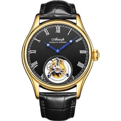 AESOP Mens Mechanical Watches Flying Tourbillon Skeleton Watch for Men Wristwatch Man Male Clocks Mechanical Watch montre homme