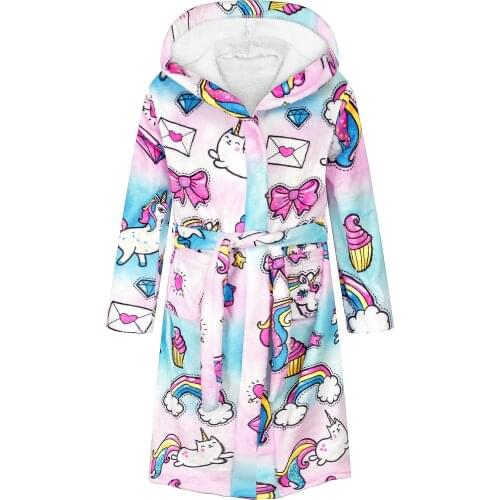 Kid cartoon bath robe unicorn 3D print double-sided flannel childrens long-sleeved Winter warm pajamas bathrobe