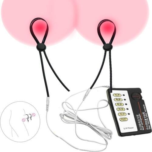 Electro Shock Nipple Clamp Breast Stimulation Sex Toys For Women Male Penis Massage Ring Penis Lock Electric Medical Themed Toys