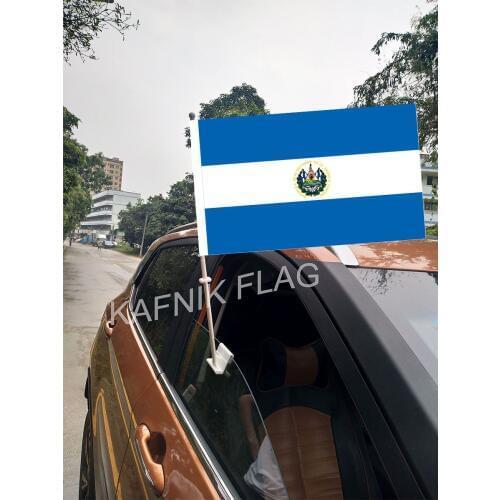 KAFNIK,30*45CM Salvador Window Car Flags and Banners Countries World Custom Flags with 43/52cm flagpole for car decoration