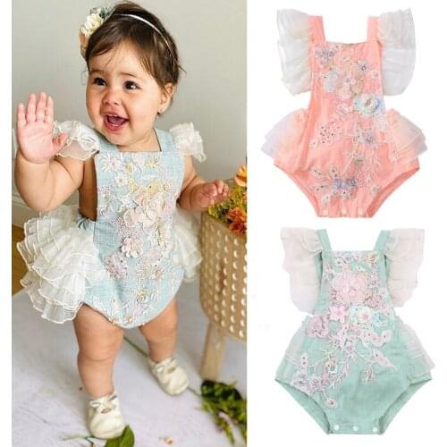 Pudcoco 0-24M Romper Lovely Princess Newborn Baby Girls Summer Ruffles Lace Embroidery Pearl Elegant Jumpsuits Cotton Outfits