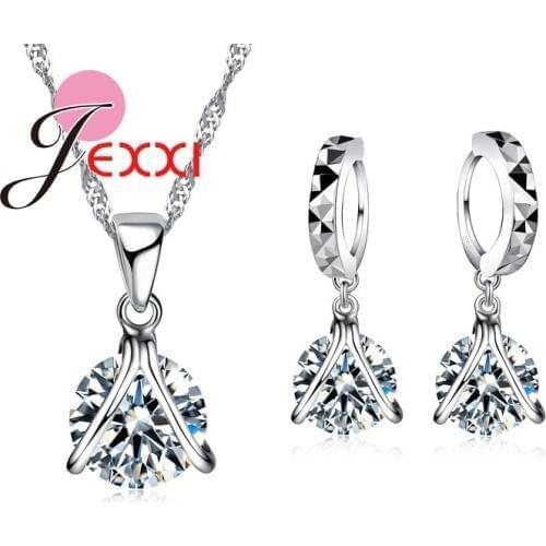 2020 High Quality Fashion Bridal Bling Jewelry Set Cubic Zirconia 925 Sterling Silver Necklace Pendant and Earrings Sets